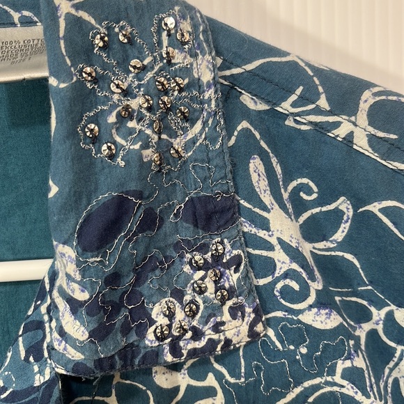 Chico's SIZE 1- Jacket Batik Design with Silver Embellishment Accents Size - Picture 2 of 13